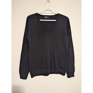 SEG'MENTS Women's Small Long Sleeve V-Neck Sweater 100%‎ Merino Wool Black